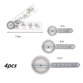 4 PCS Goniometer Set,Goniometer 6/8/12 Inch Occupational Physical Therapy Protractor Tool Measurement Angle Ruler Kit Plastic 360 Degree Universal