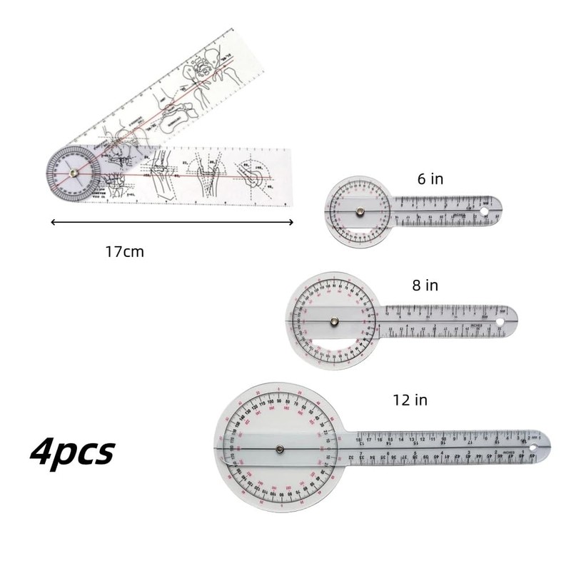 4 PCS Goniometer Set,Goniometer 6/8/12 Inch Occupational Physical Therapy Protractor