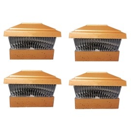 4 Pcs Solar Copper Color Square Plastic Post Fence Cap Lights 5x5 Inches with 1 Ultra Bright LED