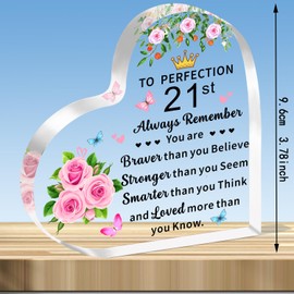 JMIMO 21st Birthday Gifts for Her Inspirational 21st Transparent Heart Shaped Acrylic Plaque Keepsake