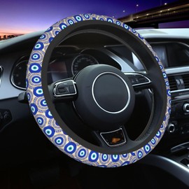 Blue Evil Eye Turkey Greece Steering Wheel Cover Car Accessories Cute for Women Girls Girly Universal 15 Inch Neoprene Auto Interior Decor Anti Slip Car Truck Protector