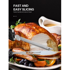 Reemix Electric Knife, Z3042 Electric Knife Set for Carving Meats, Poultry, Bread, Crafting Foam & More, 2 Blades for Meats & Bread, Fork Included (Black)