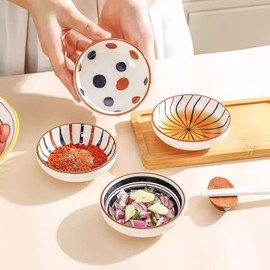 RUIDELY Retro Ceramic Soy Sauce Dish, Dipping Dish Soy Sauce, Small Dipping Bowls for Side Dishes, Appetizers, Condiments Set of 4