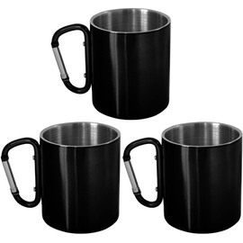 normani Set of 3 Carabiner Cups Stainless Steel 330 ml for Attaching to Backpack Colour Black