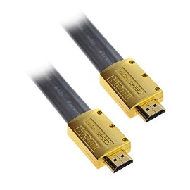 Fuji Labs Black & Gold Extreme High Speed Gold Metal Hood HDMI Flat Cable with Ethernet Gold Plated Connector Male to Male (5 Pack) (3 Ft, 6 Ft) (6 Feet, 5 Pack)