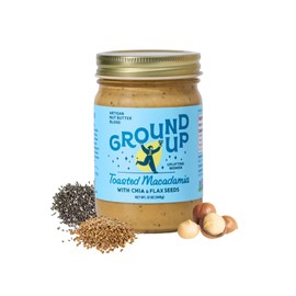 Ground Up Cashew & Coconut Nut Butter - Toasted Macadamia Nut With Chia Seeds & Flax Seed - Peanut-Free, Dairy-Free, Gluten-Free, Vegan - 1 Jar 12oz