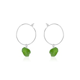 Peridot Raw Nugget Hoop Earrings in Sterling Silver