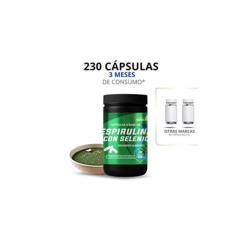 IsaaQuim Espirulina con Selenio 230 Cápsulas 500 mg cada cápsula,