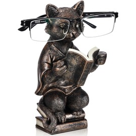 Gerrii Eyeglass Stand Holder Cat Animals Shaped Resin Spectacles Holder 7'' Whimsical Reading Glasses Sunglass Stand for Desk Nightstand Funny Cat Figurine Birthday Gift for Women Men Holiday