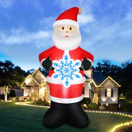 VOCADE 7FT Christmas Inflatable Decoration Santa Claus Hold Snowflake Blow Up Outdoor Decoration with Built-in LED Light Blow up Santa Claus Decoration for Yard Patio Garden Lawn Xmas Party