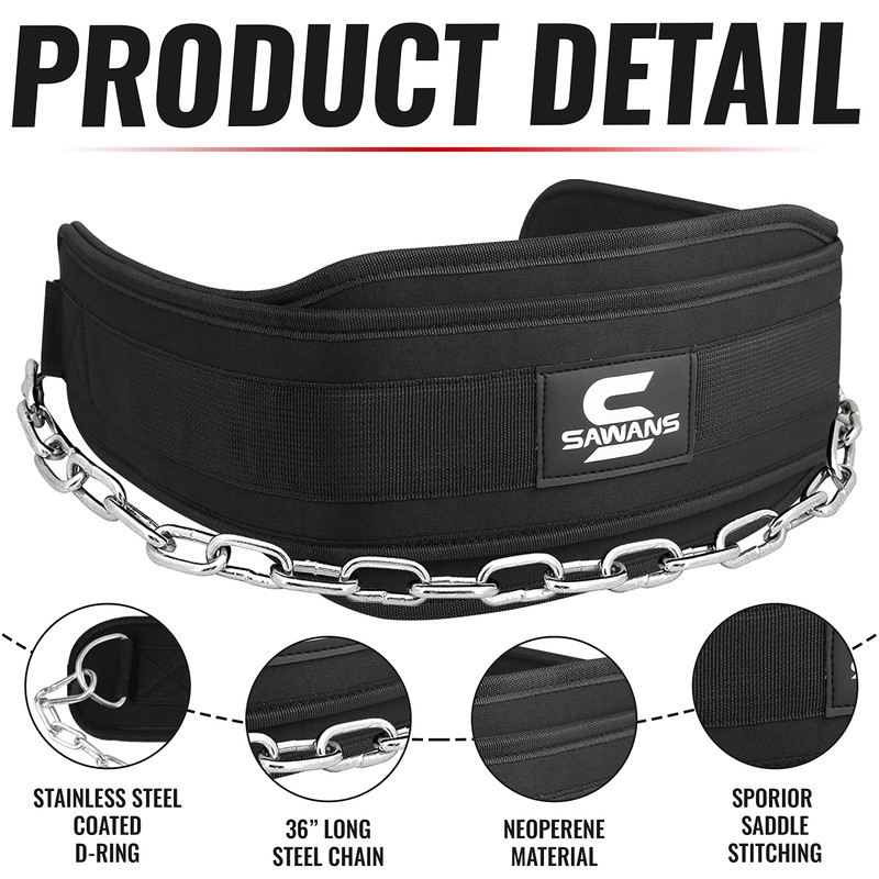 Dip Belt with 36 Inches Heavy Duty Bodybuilding Weight Lifting