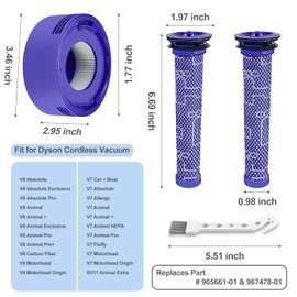 4 Pack Vacuum Filter Replacement Kit for V7, V8 Animal and V8 Absolute Cordless Vacuum, 2 Pre Filter, 2 Post Filter, Replaces Part # 965661-01 & 967478-01
