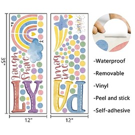 Mfault - Calcomanías de pared para sala de juegos, inspiradoras para compartir reír, imaginar, citas, decoración de cuarto de bebé, arte de recámara, lunares arcoíris neutros para decoración de habitación de niños pequeños