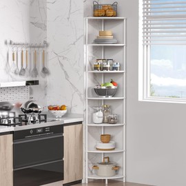 Greatseas 7 Tier Corner Shelf Stand Kitchen Organizer with Metal Frame for Organization & Storage Corner Shelves Kitchen Decor Accessories Marble White 64.7"