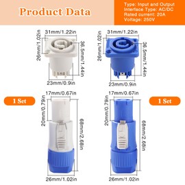 KUOQIY 2 Set 20A 250V AC 3-Pin Powercon Plug Input and Output, Nac3fca Nac3fcb Powercon Stroman End Socket with Screwdriver for Stage Light and Speaker