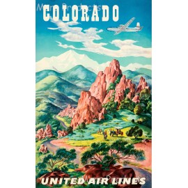 Colorado 1950s United Airlines Vintage Style Travel Poster 24x36