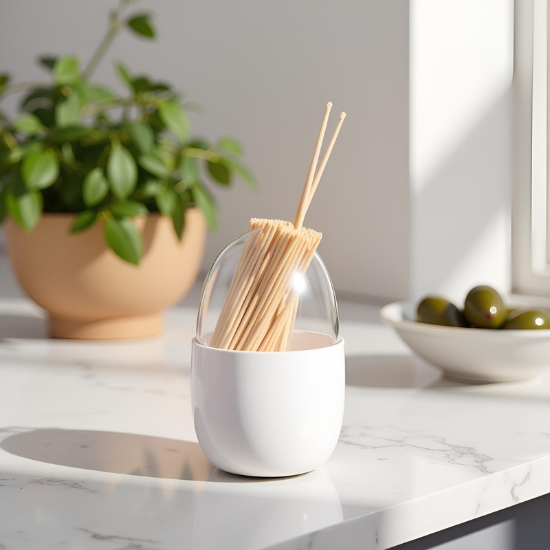 White Magnetic Toothpick Holder, Toothpick Storage Box Large Capacity Transparent