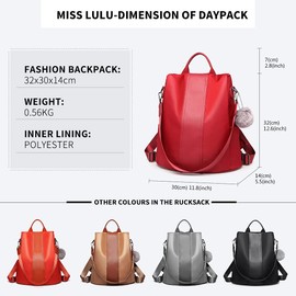 Miss Lulu Women's Small Backpack - Travel Rucksuck in Nylon, Suitable for School Camping Cylce Outdoor (Burgundy)