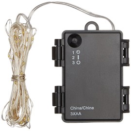 Gerson 38624-60 Light 20' Silver Wire Warm White Battery Operated Outdoor LED Micro Miniature Christmas Light String Set with Timer