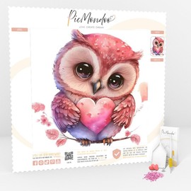 Picmondoo - Diamond Painting Pictures - Loving Owl - Diamond Painting Picture in 15 x 15 cm - Diamond Painting for Beginners and All Ages - Diamond Painting Pictures with AB Stones