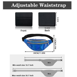 BAIYSFFG Metallic Fanny Pack Fashionable Waist Bag Waterproof Belt Bags Unisex Fashion Waist Casual Travel Bum Bag with 3 Zipper Pockets for Women Men Sports Running Hiking Jogging (Blue)