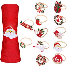 ZZOSRDR 12PCS Christmas Napkin Rings Set, Christmas Themed Napkin Holder Napkin Buckles for Christmas Lunch Thanksgiving Party Holiday Wedding Table Decoration Accessories
