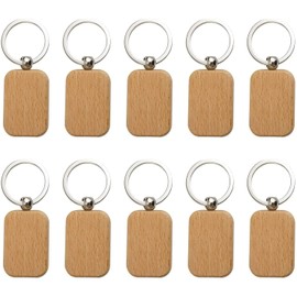 Moovul 60Pcs Blank Rectangle Wooden Keychain DIY Wooden Keychain Key Tag Can Be Engraved DIY Gifts