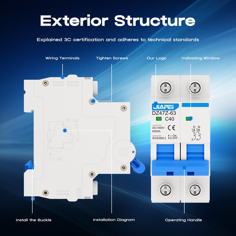 DC Miniature Circuit Breaker, 1000V 2 Pole 40 Amp Isolator