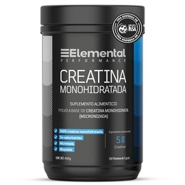 Elemental Creatina Monohidratada Micronizada, Hecho por PiSA, Pureza Certificada Laboratorio  90 Servicios de 5g, 450g  Alto Rendimiento, Performance 
