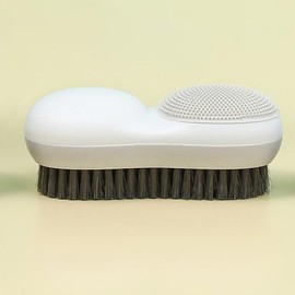 Two-Sided Laundry Stain Remover Brush, Soft Bristle for Scrubbing Out Tough Stains on Wool Cashmere Delicate Fabrics Knits Cotton Leather, Easy to Grip Hand Washing Clothes Brushes (White)