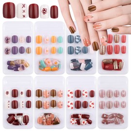 TOROKOM 192 Pcs Short Square Press On Nails With Designs Fake Nails Short Full Cover Cute Glossy Acrylic Fingernails For Kids Women Girls,With Nail Adhesive Tabs