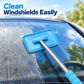 Telescopic Car Windshield Cleaner with Water Scraper – Long Handle Auto Glass Wiper Brush for Interior & Exterior Window Cleaning