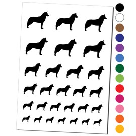 Siberian Husky Dog Solid Temporary Tattoo Water Resistant Fake Body Art Set Collection - Black (One Sheet)