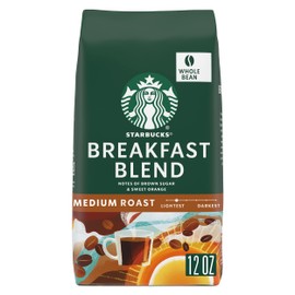 Starbucks Breakfast Blend Medium Roast Whole Bean Coffee, 12-Ounce Bag