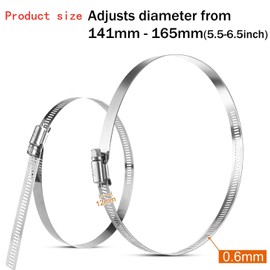 WZTWZ 6-inch Adjustable Pipe clamp 304 Stainless Steel Pipe clamp Adjustable Worm Gear 141mm-165mm Pipe clamp, Suitable for Gas Pipe, Dryer Exhaust Pipe, Fuel Pipe, Pipe, Automobile (6 per Pack)