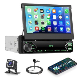 Single Din Touchscreen Car Stereo, 7inch Flip Out Screen Car Stereo with Bluetooth Car Audio Receivers, Backup Camera, FM Radio/Mirror Link/USB/AUX/TF/Type-C Fast Charging