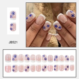 Christmas Press on Square Nails Short Length Glossy Acrylic Square Shaped Winter False Nails with Designs Artificial Square Xmas Holiday Fake Nails Glue Stick ons Fingernails for Women Girls(JB521)