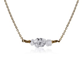 Luna Tide Howlite Chip Bead Bar Necklace in Bronze