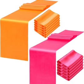 Windkream 12 Pcs Hot Pink and Orange Table Runner Hot Pink Orange Fall Party Decorations 108" Long Table Party Supply for Sunset Autumn Thanksgiving Bridal Wedding Decor