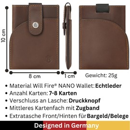 Will Fire® Nano Wallet, Minimal Slim Wallet, Mini Wallet for Men and Women, Small, Leather Wallet, Small Wallet, brown, Minimalist