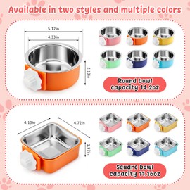 LemonRoad 12 Pcs Crate Dog Bowls Set Kennel Bowls for Puppy Removable Stainless Steel Kennel Pet Hanging Food Water Feeder Bowl Cage Coop Cup for Puppy Medium Dog Cat Rabbit Ferret Bird