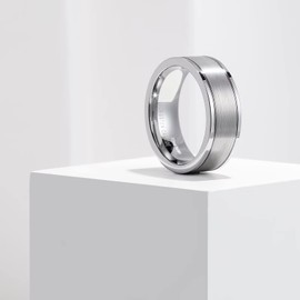 King Will Mens Silver Groove Tungsten Wedding Rings Two Grooves Edge Matte Brushed Finish Center Surface Pipe Cut Edge Wedding Band for Men Women 8