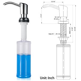 GAGALIFE Built in Sink Soap Dispenser or Lotion Dispenser for Kitchen Sink, Chrome ABS Pump Head, with 13 Ounce Large PET Soap Bottle