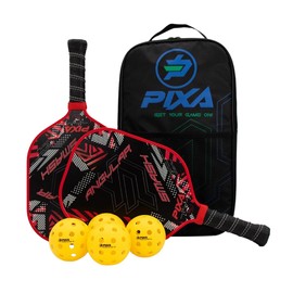 PIXA Angular Smash 13mm Fiberglass Pickleball Paddle Set of 2, with 4 Outdoor Pickleballs and Oxford Cloth Bag; Great Gift!
