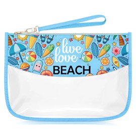 Sazuwu Beach Themed Gifts for Women Blue Makeup Bags with Zipper Birthday Gift for Beach Lover Vacation Trip Essentials for Couples Cosmetic Travel Bag Organizer Birthday Christmas Graduation Gift