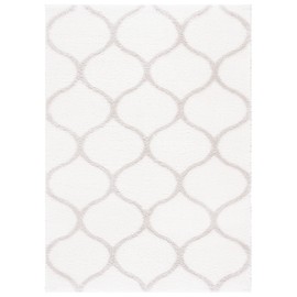 SAFAVIEH Tahoe Shag Collection Area Rug - 5' x 7', White & Silver, Trellis Design, Non-Shedding & Easy Care, 1.2-inch Thick Ideal for High Traffic Areas in Living Room, Bedroom (THO677A)