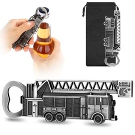 MR.BARWARE Fire Truck Bottle Opener, Cool Firefighter Gifts for Men, Dad, Grandpa, Silver Fire Truck Bar Accessory with Gift Bag, Fun Bar Tool for Birthday, Fathers Day, Christmas, BBQ, Camping