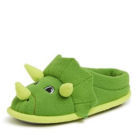 Dearfoams Easter Basket Stuffers Gifts for Kids Washable Animal Critter Slippers, Green Dinosaur, 9-10 Toddler