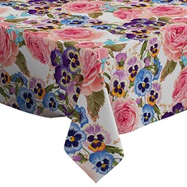 Q-Beans Rectangle Decorative Tablecloth [Size: 60 x 84 inch], Washable and Reusable Table Cloth Cover for Indoor and Outdoor ( Roses Pansies )
