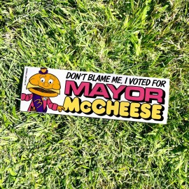 Two Bit Press Voted for MAYOR McCHEESE Bumper Sticker - Funny Vintage Style - Vinyl Decal 90s